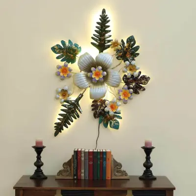 Green Iron Leafs And Flower Metal Wall Art
