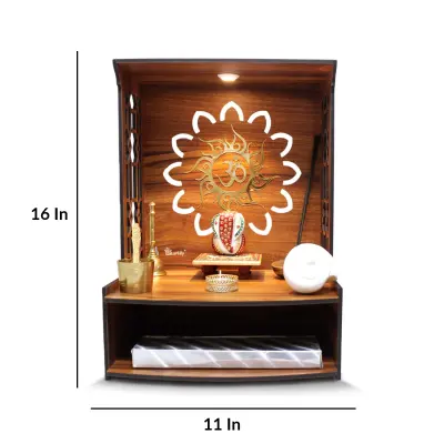Teak Finish Wood Floor Rested Mandir Without Door